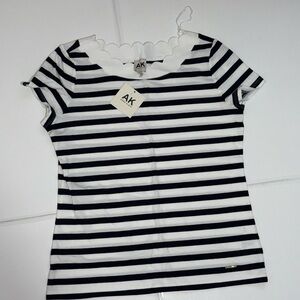 Anne Klein Navy and White Striped Short Sleeve Top